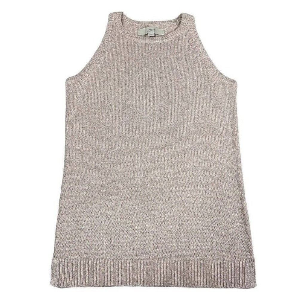 LOFT Womens Sweater Tank Top Size XXS‎ Sleeveless Pink Metallic Gold Threading